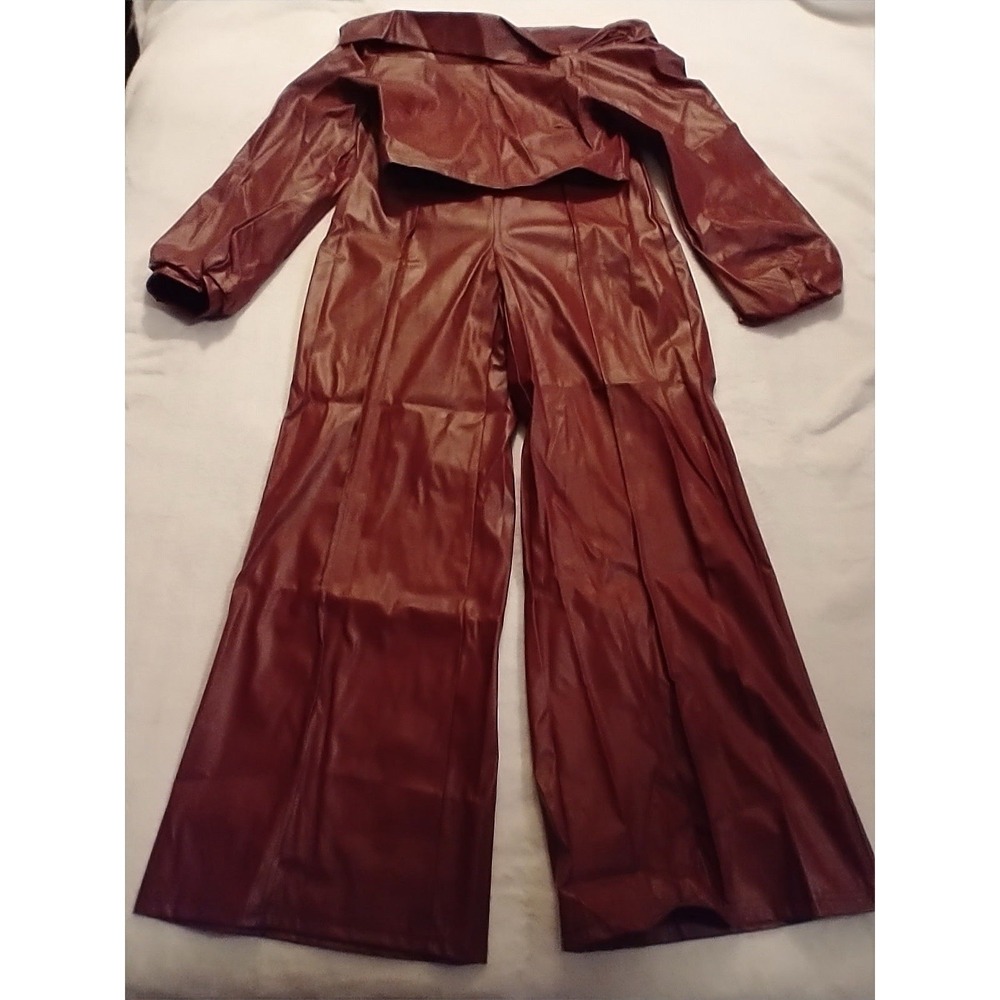 New Women's Size XL Pants And Top PU Dark Red